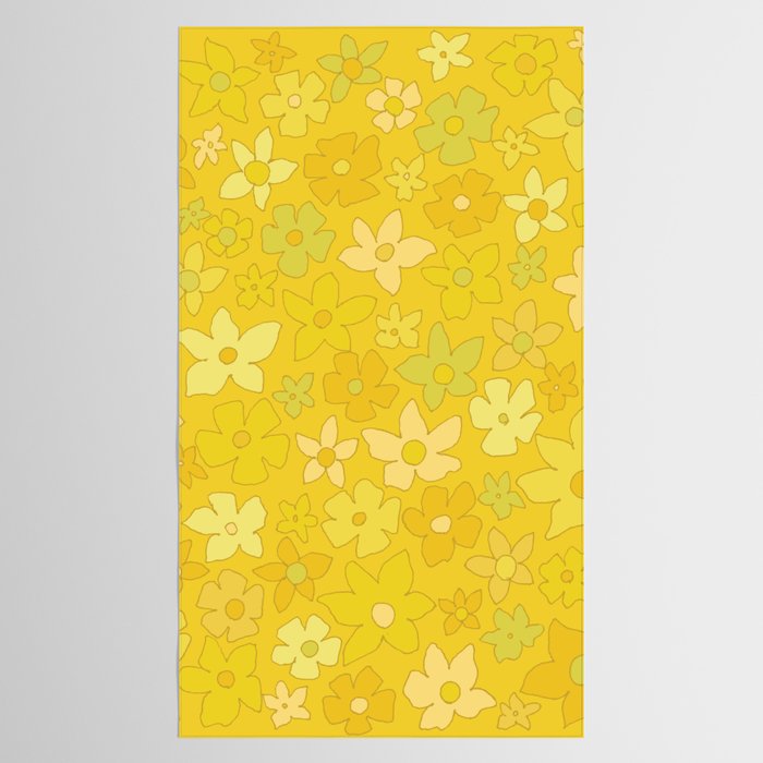 retro flower 70s mustard yellow pattern handdrawn by surfy birdy Tablecloth Gallery Image 2