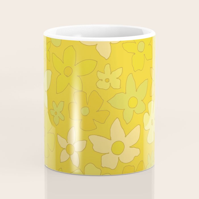 retro flower 70s mustard yellow pattern handdrawn by surfy birdy Coffee Mug Gallery Image 4