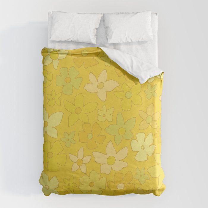 retro flower 70s mustard yellow pattern handdrawn by surfy birdy Duvet Cover Gallery Image 6
