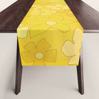 retro flower 70s mustard yellow pattern handdrawn by surfy birdy Table Runner Gallery Image 1