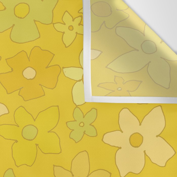 retro flower 70s mustard yellow pattern handdrawn by surfy birdy Wall Tapestry Gallery Image 3