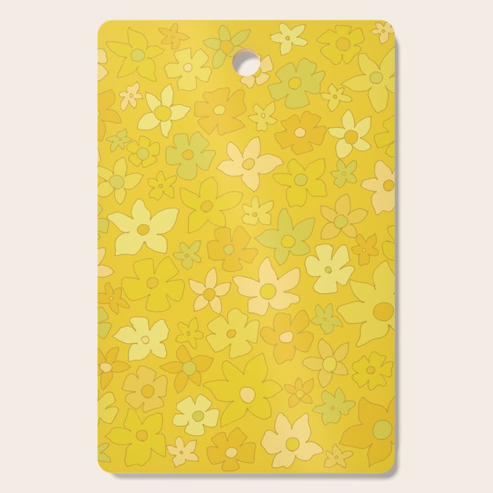 retro flower 70s mustard yellow pattern handdrawn by surfy birdy Cutting Board Gallery Image 1