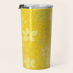 retro flower 70s mustard yellow pattern handdrawn by surfy birdy Travel Mug Gallery Image 3