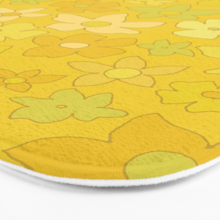 retro flower 70s mustard yellow pattern handdrawn by surfy birdy Bath Mat Gallery Image 3