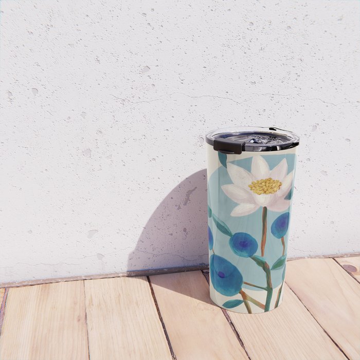 Stylized Lotus Flower Art Travel Mug Gallery Image 4
