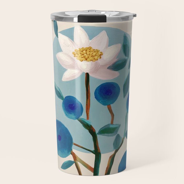 Stylized Lotus Flower Art Travel Mug Gallery Image 1
