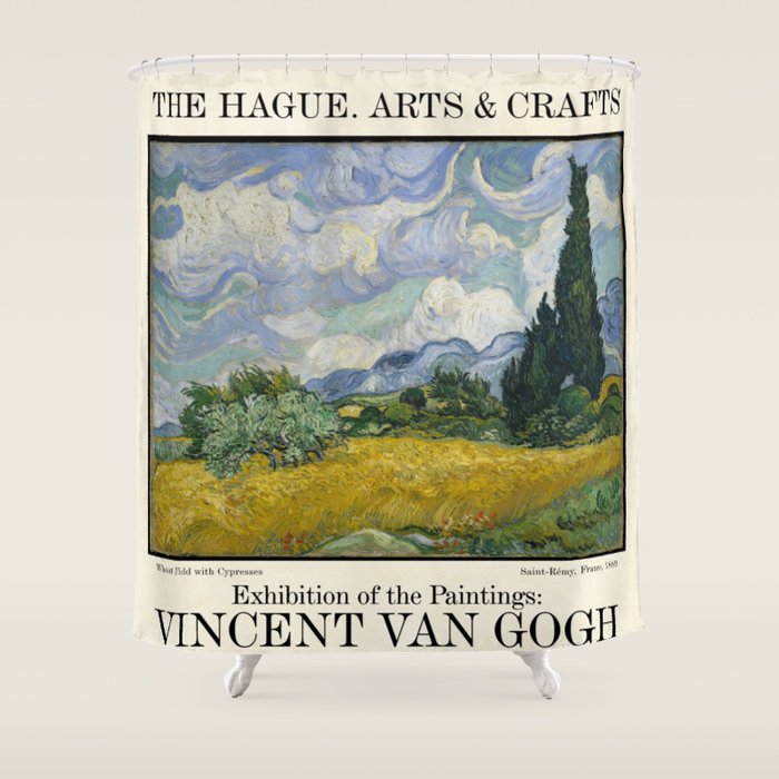 Wheat Field with Cypress by Vincent Van Gogh Shower Curtain Gallery Image 1