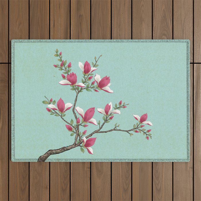 Magnolia : Minhwa-Korean traditional/folk art Outdoor Rug Gallery Image 1