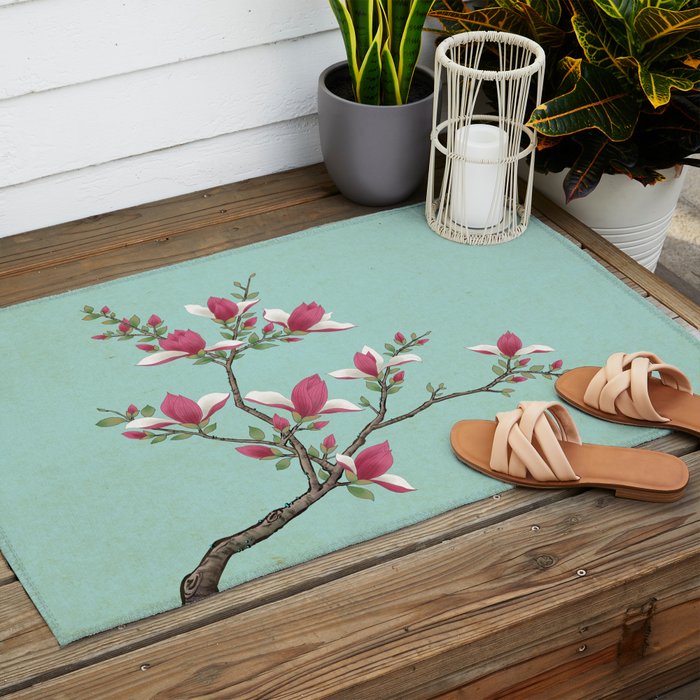 Magnolia : Minhwa-Korean traditional/folk art Outdoor Rug Gallery Image 2