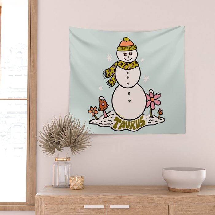 Taurus Snowman Wall Tapestry Gallery Image 2