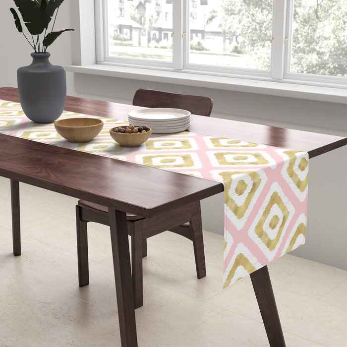 Pink & Gold Ikat Pattern Table Runner Gallery Image 2