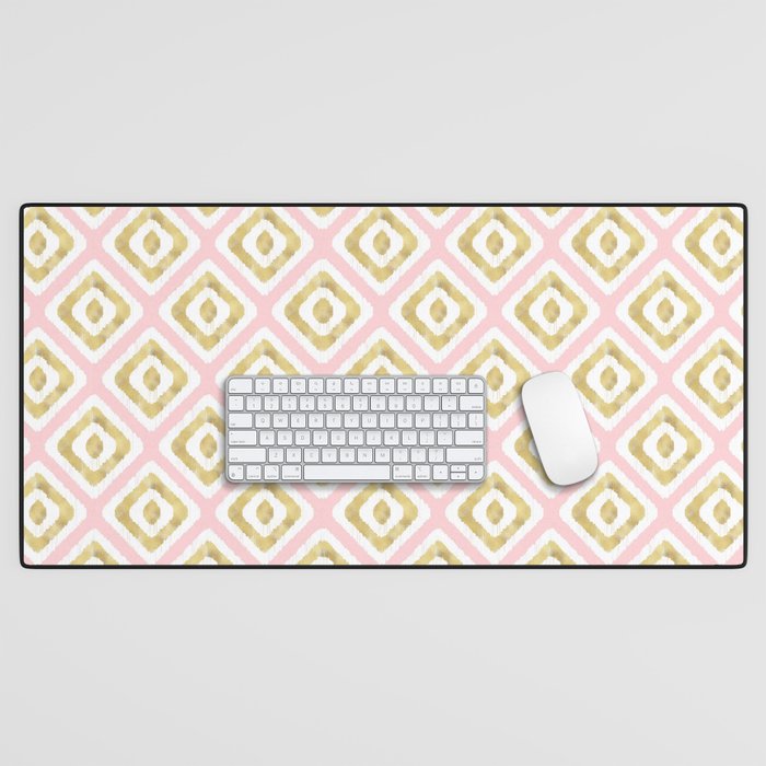 Pink & Gold Ikat Pattern Desk Mat Gallery Image 1