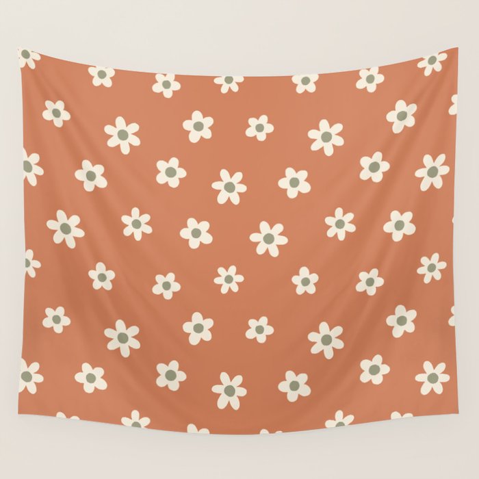 Fall Daisies Terracotta Wall Tapestry Gallery Image 1