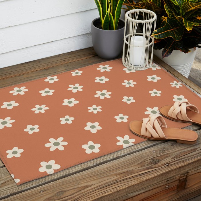 Fall Daisies Terracotta Outdoor Rug Gallery Image 2