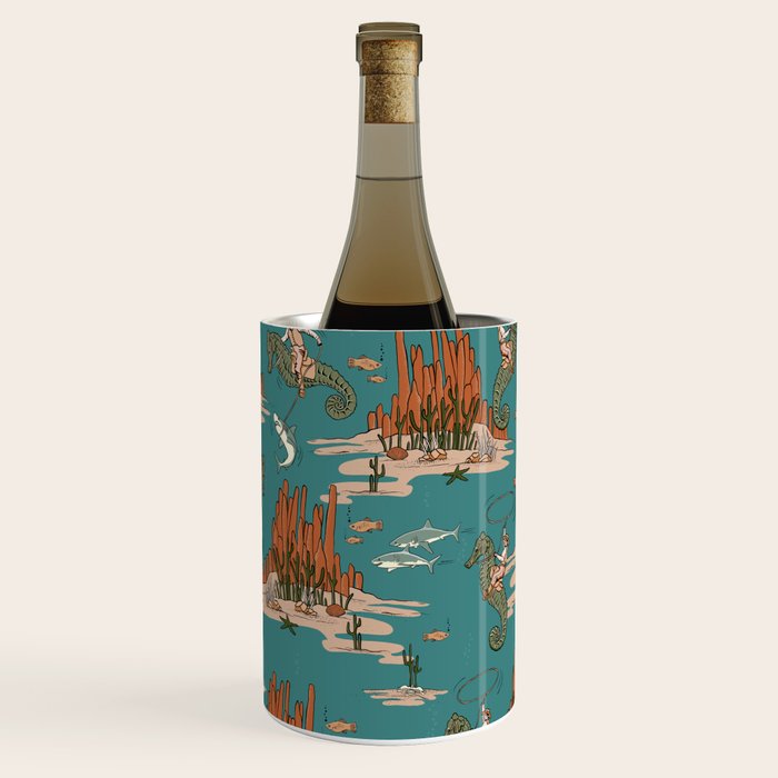 Quirky Western Cowboys on Seahorses Roping Sharks Wine Chiller Gallery Image 3