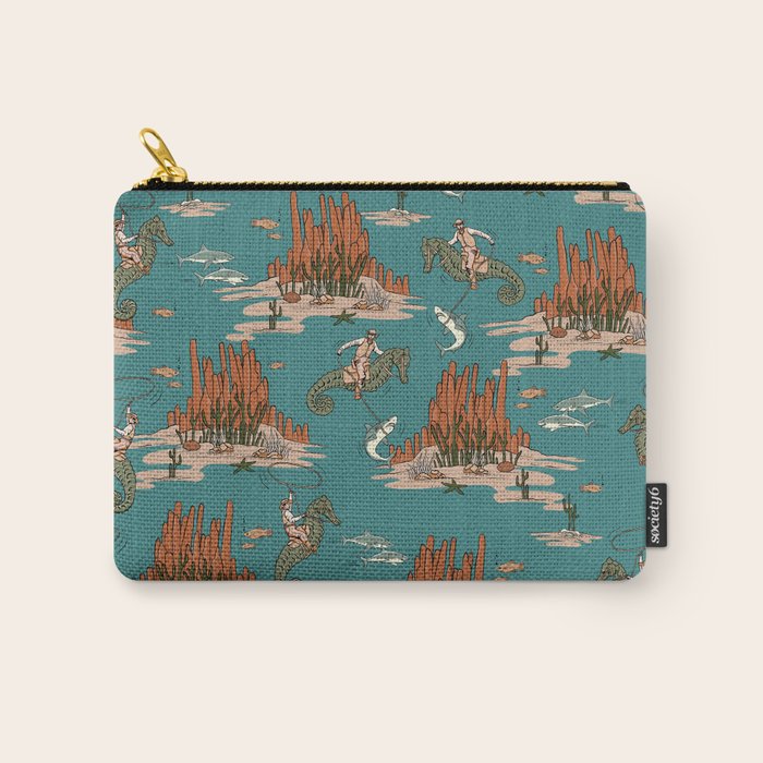 Quirky Western Cowboys on Seahorses Roping Sharks Carry All Pouch Gallery Image 1