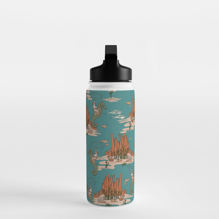 Quirky Western Cowboys on Seahorses Roping Sharks Water Bottle Gallery Image 3