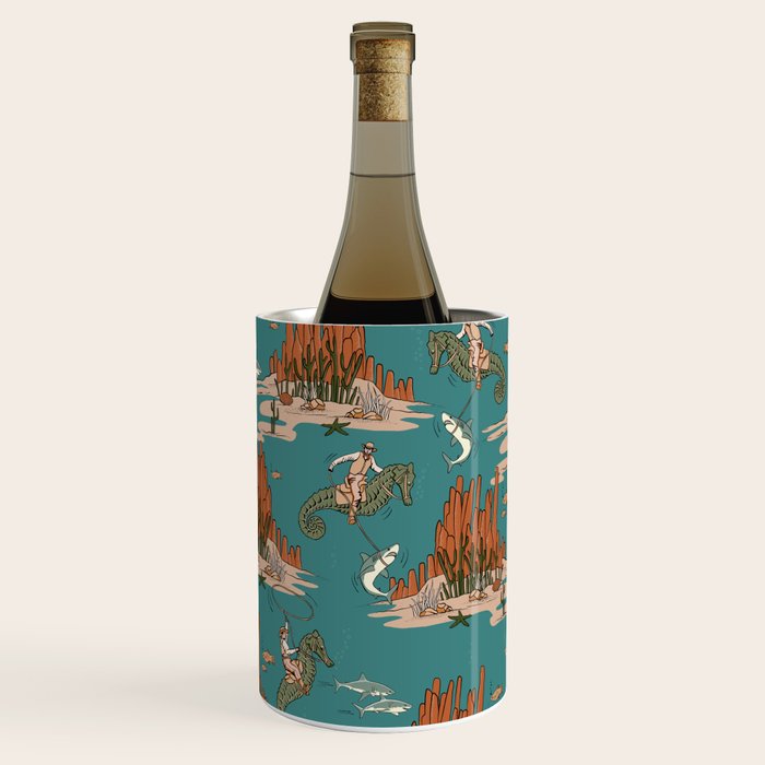 Quirky Western Cowboys on Seahorses Roping Sharks Wine Chiller Gallery Image 1