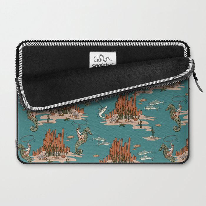 Quirky Western Cowboys on Seahorses Roping Sharks Laptop Sleeve Gallery Image 2