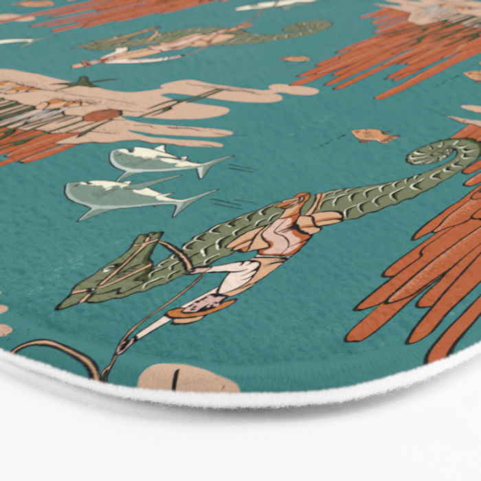 Quirky Western Cowboys on Seahorses Roping Sharks Bath Mat Gallery Image 3