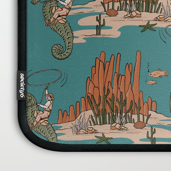 Quirky Western Cowboys on Seahorses Roping Sharks Laptop Sleeve Gallery Image 3