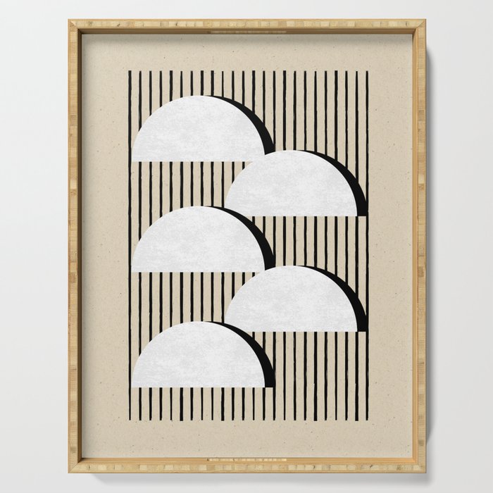 Half-circle B&W Stripes Serving Tray Gallery Image 1