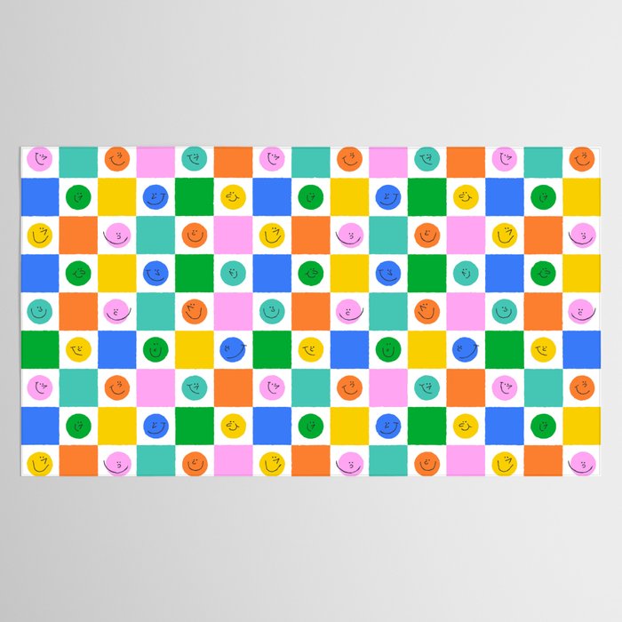 Colorful happy face checkered pattern art Tablecloth Gallery Image 2