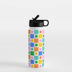 Colorful happy face checkered pattern art Water Bottle Gallery Image 1