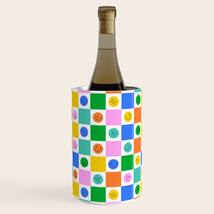 Colorful happy face checkered pattern art Wine Chiller Gallery Image 3