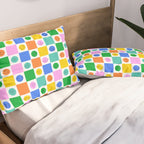 Colorful happy face checkered pattern art Pillow Sham Gallery Image 2