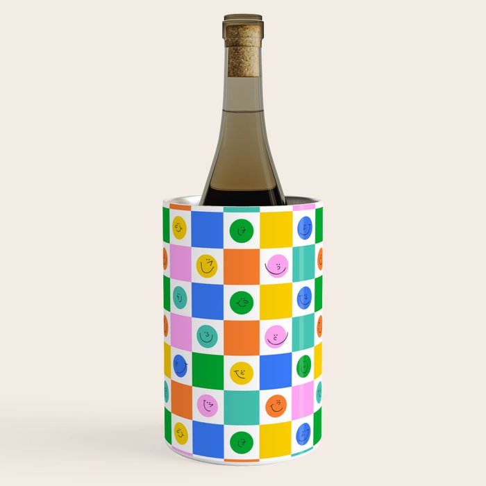 Colorful happy face checkered pattern art Wine Chiller Gallery Image 1