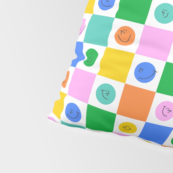 Colorful happy face checkered pattern art Pillow Sham Gallery Image 4