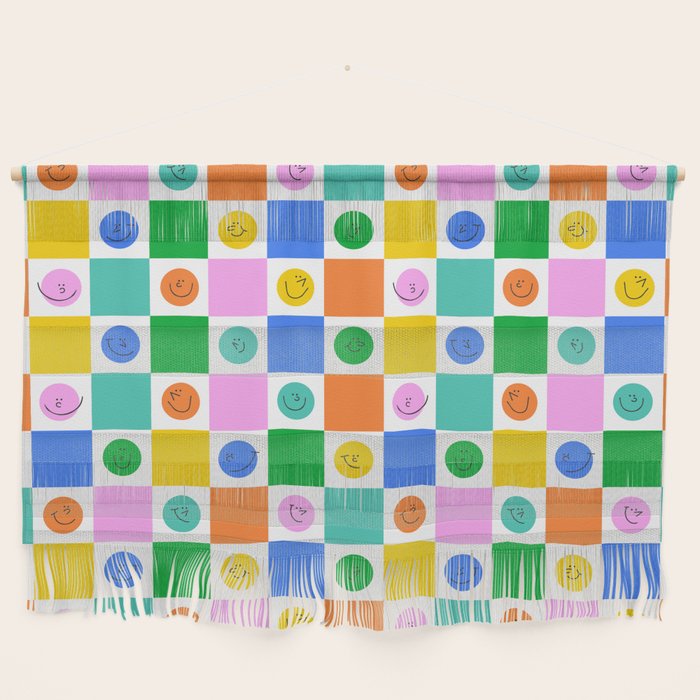 Colorful happy face checkered pattern art Wall Hanging Gallery Image 1