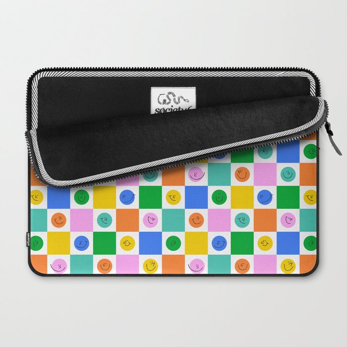 Colorful happy face checkered pattern art Laptop Sleeve Gallery Image 2