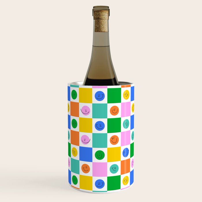 Colorful happy face checkered pattern art Wine Chiller Gallery Image 2