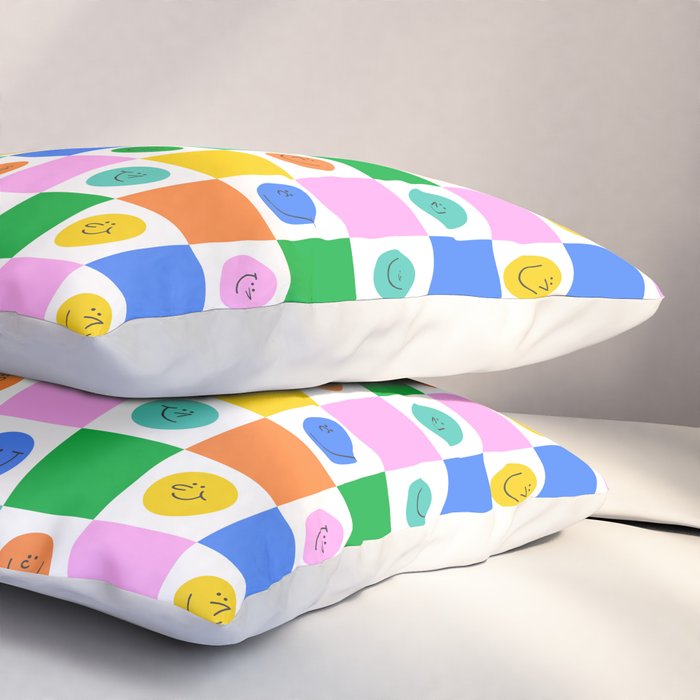 Colorful happy face checkered pattern art Pillow Sham Gallery Image 3