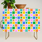 Colorful happy face checkered pattern art Credenza Gallery Image 1