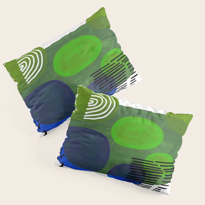 Modern Mid Century Fun Colorful Abstract Minimalist Painting Shapes & Patterns Swamp Monster Greens Pillow Sham Gallery Image 1