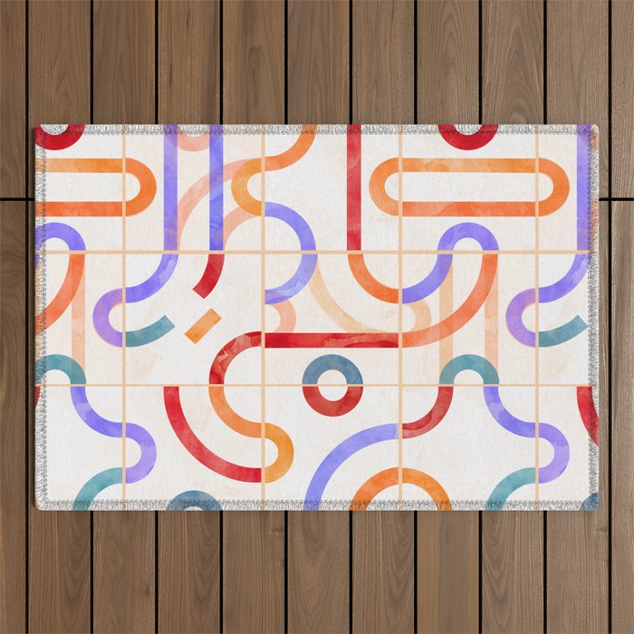 Colorful Curved Path Tiles G Outdoor Rug Gallery Image 1