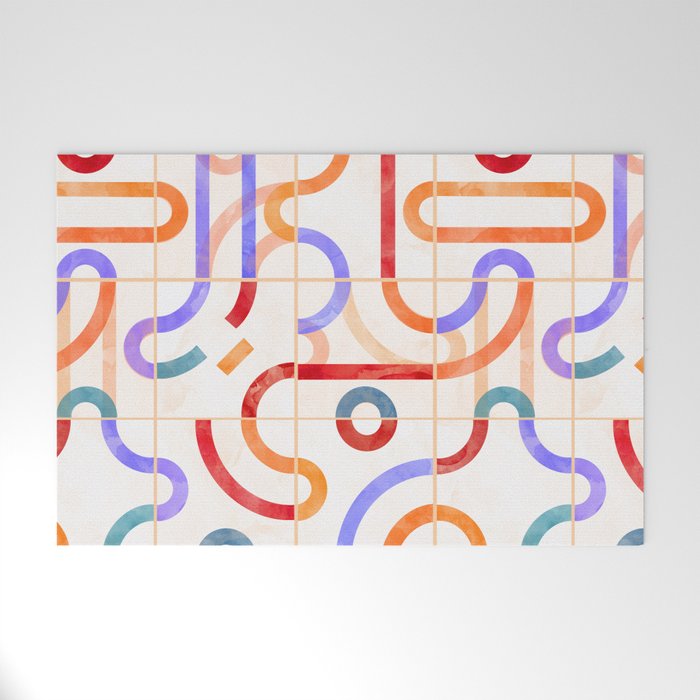 Colorful Curved Path Tiles G Welcome Mat Gallery Image 1