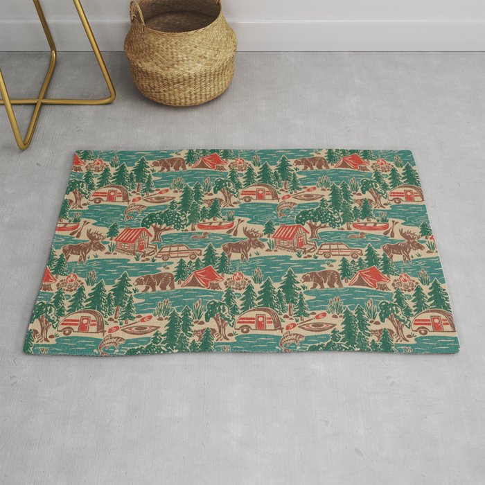 North Country Summer - vintage teal, green, brown, and red Rug Gallery Image 1