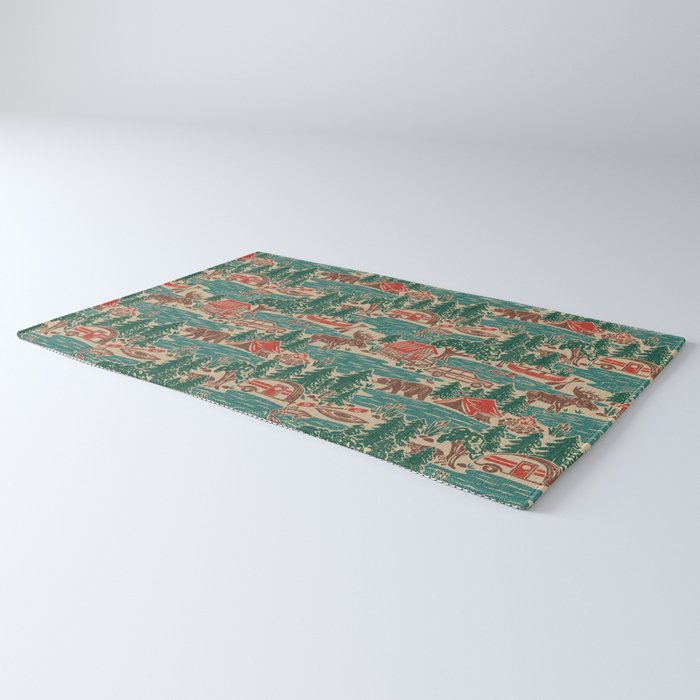 North Country Summer - vintage teal, green, brown, and red Rug Gallery Image 3