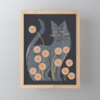 Gray Cat And Flowers Mini Art Print Gallery Image 1