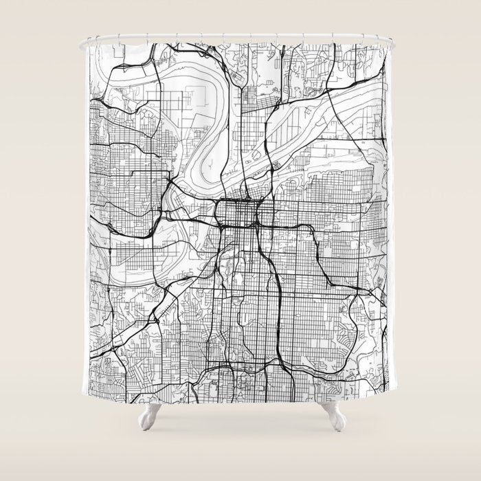 Kansas City Map White Shower Curtain Gallery Image 1
