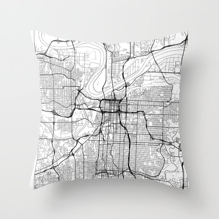 Kansas City Map White Throw Pillow Gallery Image 1