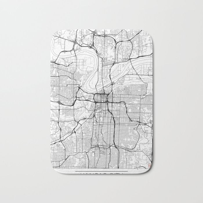Kansas City Map White Bath Mat Gallery Image 1