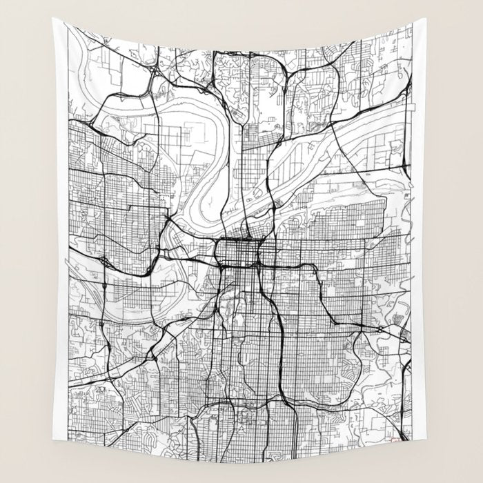 Kansas City Map White Wall Tapestry Gallery Image 1
