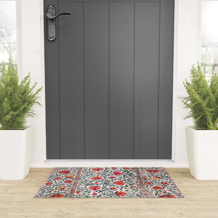 Shakhrisyabz Suzani Uzbekistan Floral Embroidery Print Welcome Mat Gallery Image 3