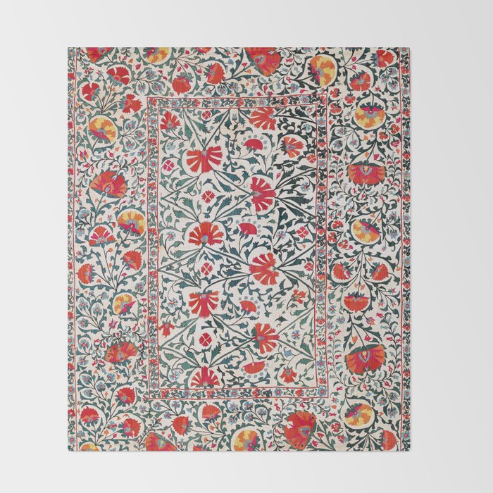 Shakhrisyabz Suzani Uzbekistan Floral Embroidery Print Throw Blanket Gallery Image 2