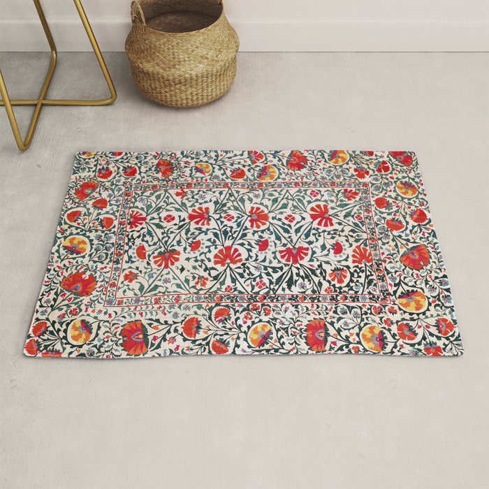 Shakhrisyabz Suzani Uzbekistan Floral Embroidery Print Rug Gallery Image 1